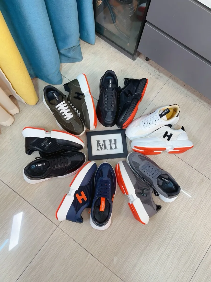 Men's shoes 💰460🌸🌸【HERMES】Hermès high-end quality original shoe upper: 🔝tumbled calfskin, suede calfskin, shoe body sewn H totem, outsole: ultra-light TPU foam·rubber; two-color molded outsole, ultra-high quality control·fine workmanship: highlighting (high-end·luxury·grade) 38-44 (45 can be customized)